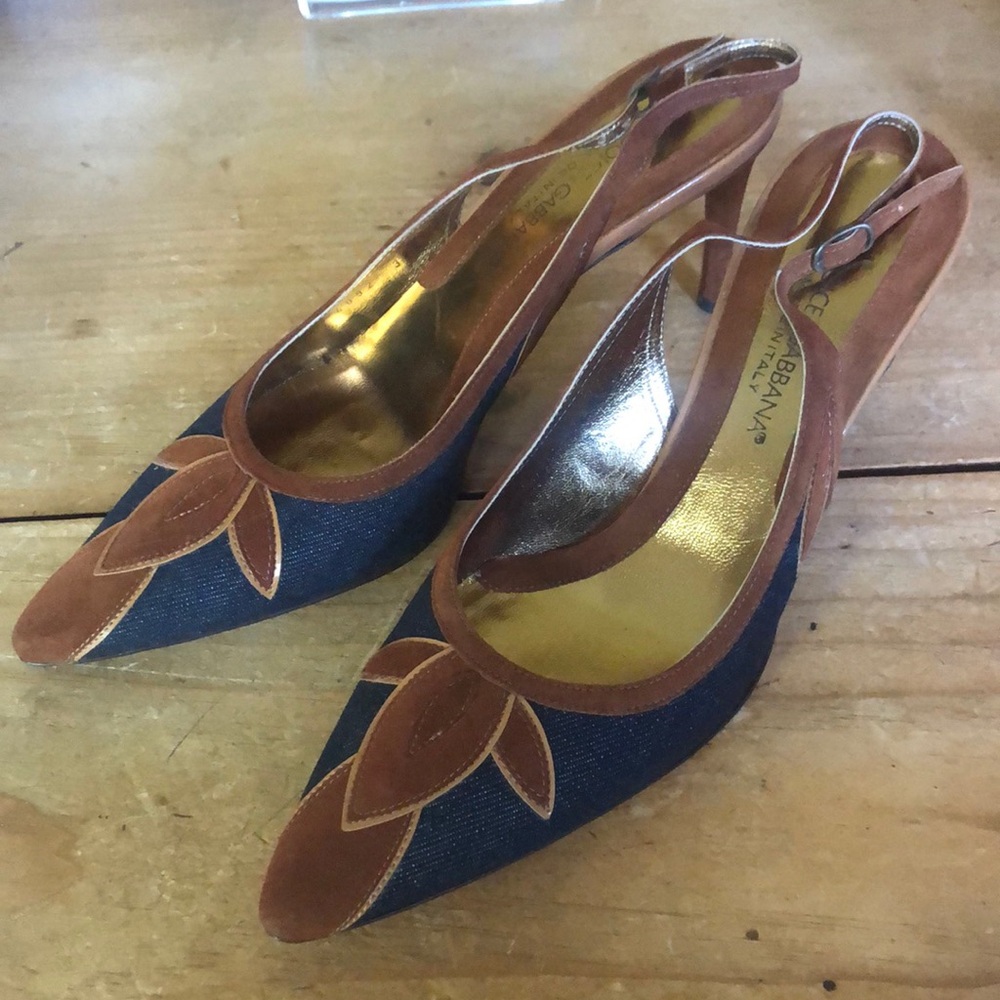 Dolce & Gabbana Brown and Blue Patchwork Heels